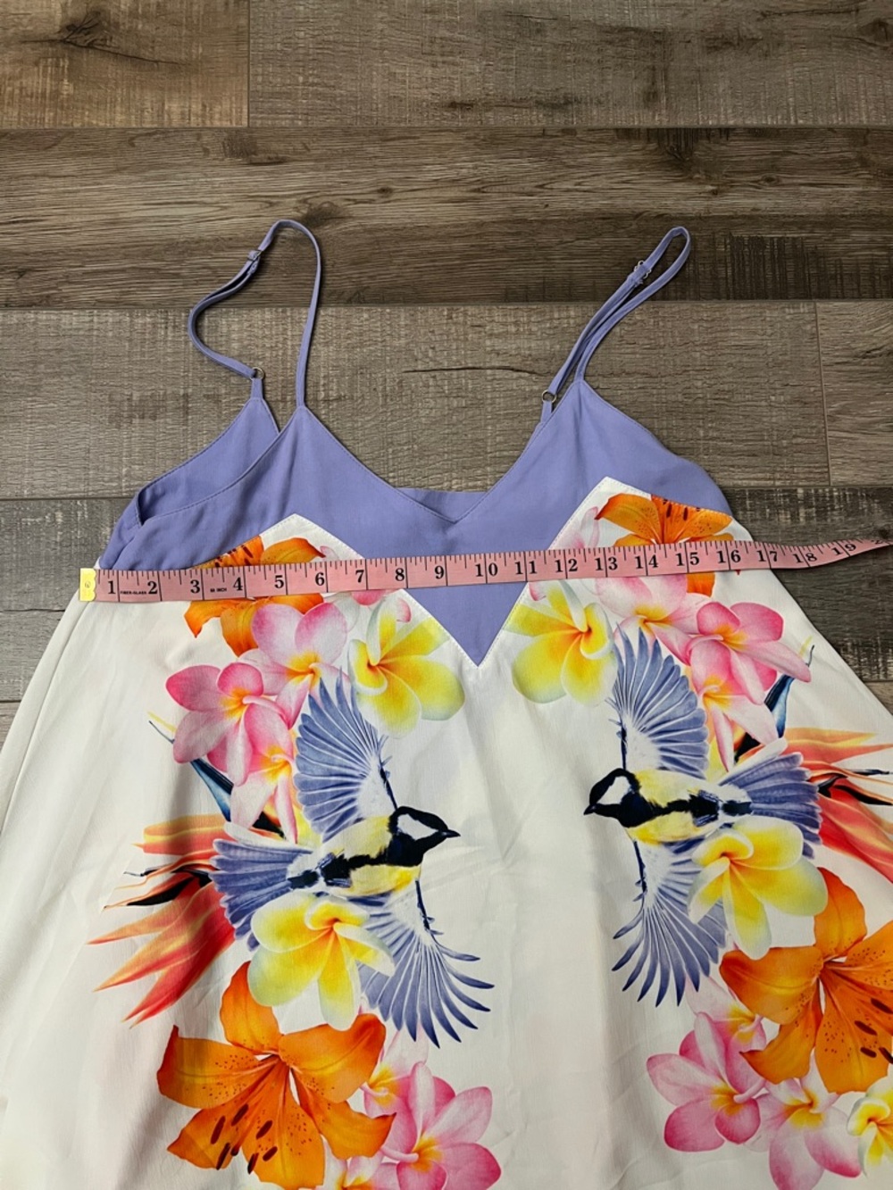 White Floral & Bird Mini Dress with Lavender Bodice size XS NWOT - Picture 11 of 11